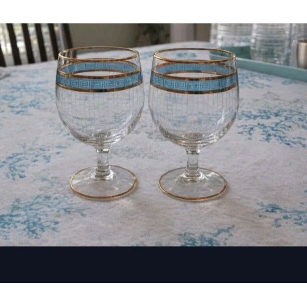 FRANCO Set of 2 Brandy Blue Gold Fine Glasses New